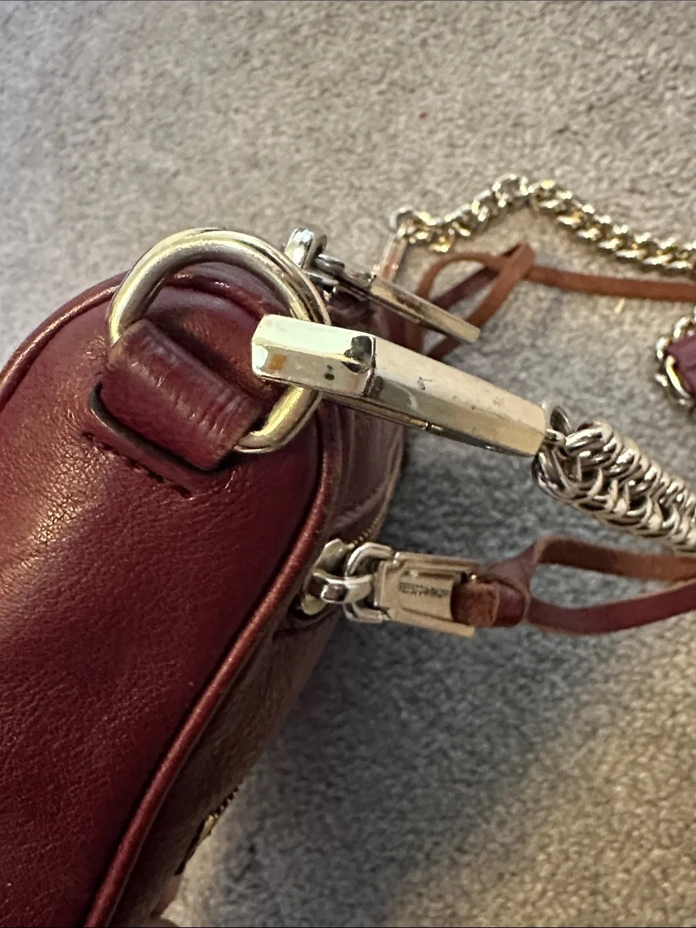 Rebecca Minkoff Burgundy Real Leather Crossbody with Chain Strap and Studs GUC